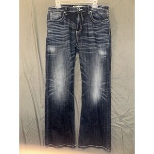 BKE Tyler Bootcut Jeans Mens 36 R Medium Wash Stretch Denim Buckle Bootleg EUC